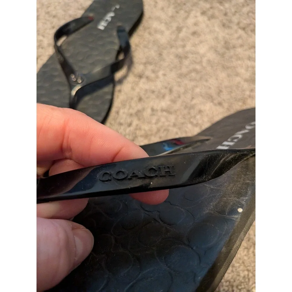 Coach Abigail Black Signature Monogram Flip Flop Sandals Turnlock Logo 7-8